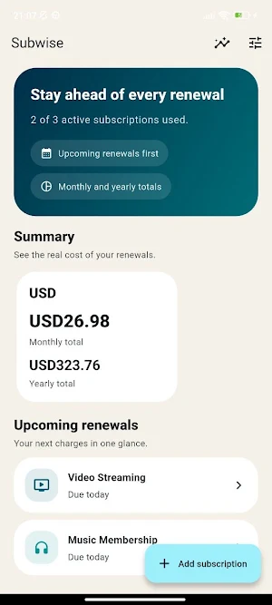 Subwise: Subscription Tracker Screenshot 0