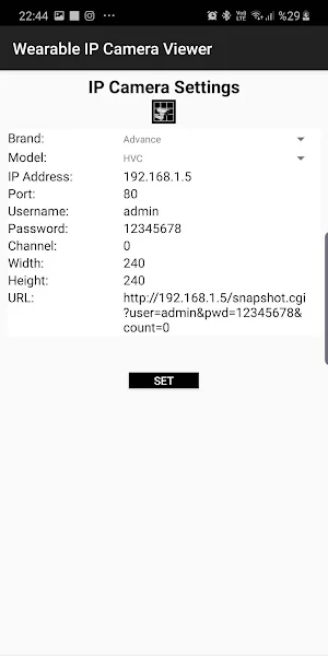 Wearable IPCamera Viewer Settings Screenshot 2