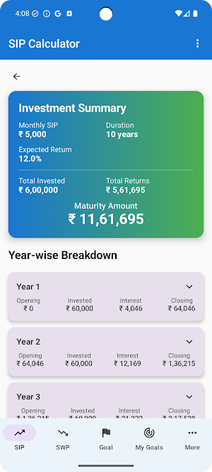 SIP SWP Finance Tracker Screenshot 3