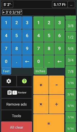 Feet & Inches Construction Calculator Screenshot 0