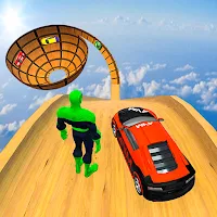 Superhero Mega Ramp Car Stunt Races: Well of Death