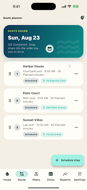 PoolRoute Log: Pool Care Screenshot 1