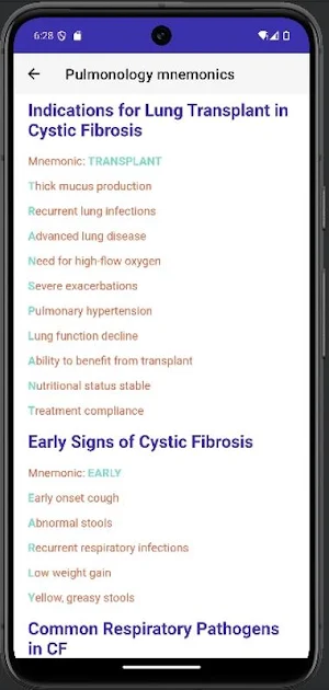 Pulmonology Mnemonics Screenshot 3