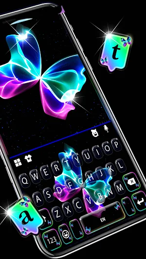 Neon Butterfly Keyboard Background Screenshot 1
