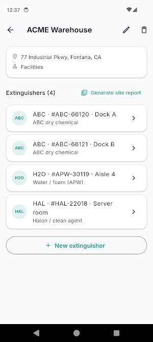 Extinguisher Inspection Log Screenshot 2
