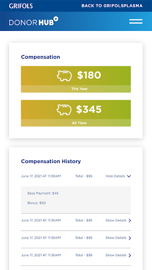 Grifols Plasma Donor Hub Screenshot 2
