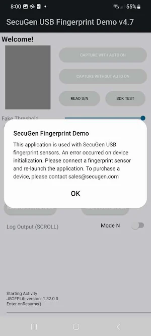 SecuGen USB Fingerprint Demo Screenshot 1