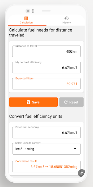 Car Fuel Efficiency Calculator Screenshot 2