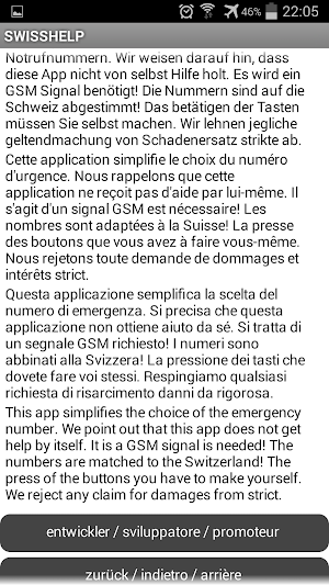 SWISS HELP Emergency Call Screenshot 1