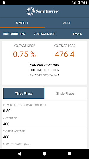 SIMpull 600V Calculator Screenshot 3
