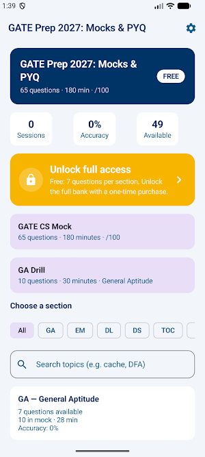 GATE Prep 2027 Mock Tests PYQ Screenshot 0