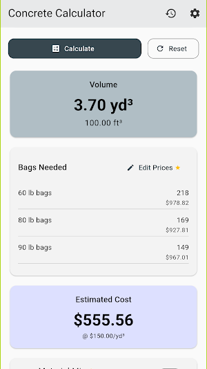 Concrete Calc: Volume & Bags Screenshot 1