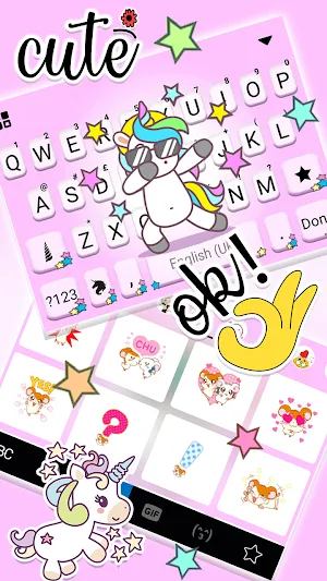Pink Cute Unicorn Keyboard Background Screenshot 2