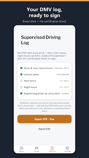 RoadHours: Teen Driving Log Screenshot 1