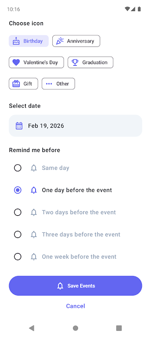 Birthday & Event Reminder App Screenshot 2