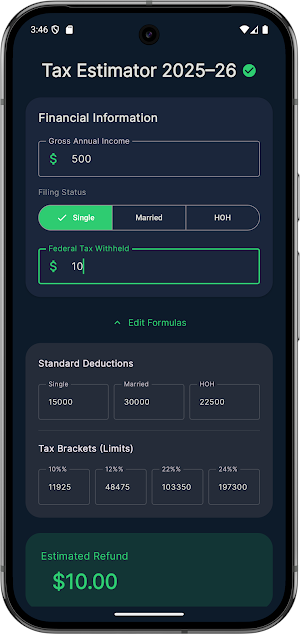 Tax Refund Estimator 2025–26 Screenshot 3