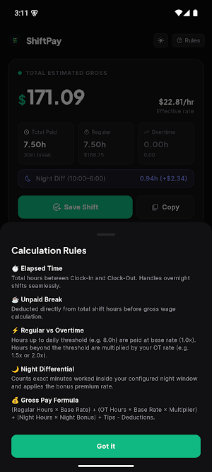 ShiftPay: Shift & Overtime Pay Screenshot 1