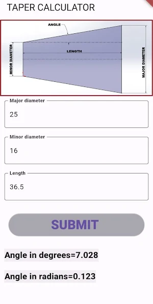 Taper Calculator Screenshot 1