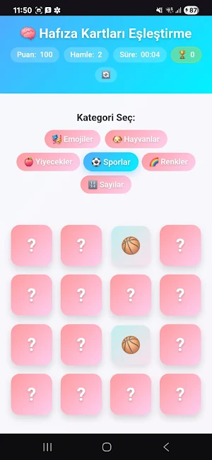Hafıza Kartları Eşleştirme Screenshot 3