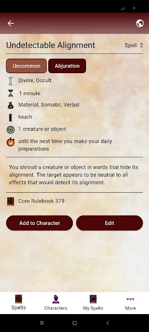Pathfinder 2e Spellbook Screenshot 1