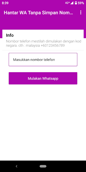 Send WA (message) without Saving Contact Screenshot 1