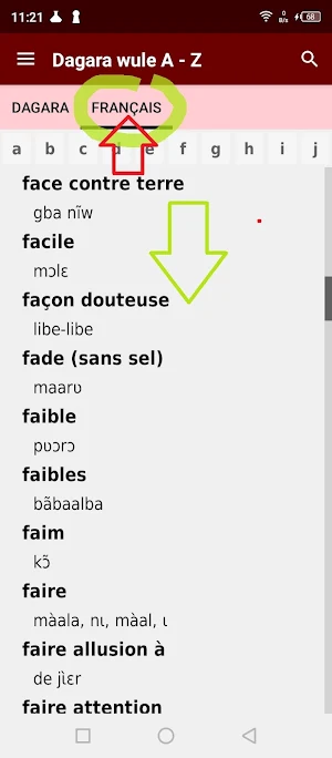 Dagara w dictionary français Screenshot 2