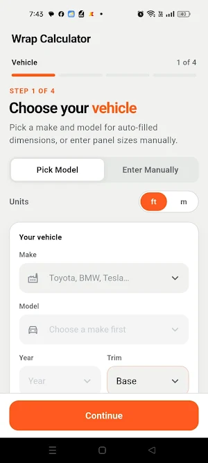 Vehicle Wrapping Calculator Screenshot 1