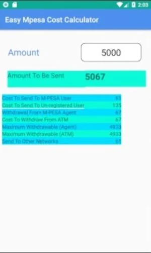 Quick and Easy M-PESA Cost Calculator Screenshot 3