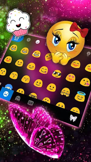 Glitter Pink Butterfly Keyboard Theme Screenshot 2