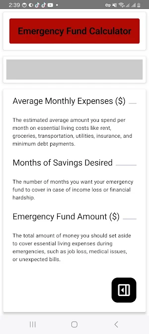 Emergency Fund Calculator Screenshot 1
