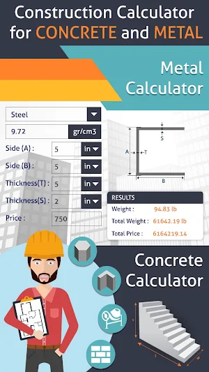Construction Calculator for Concrete and Metal Screenshot 0