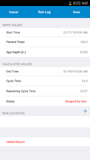 Valley Irrigation Run Time Screenshot 2