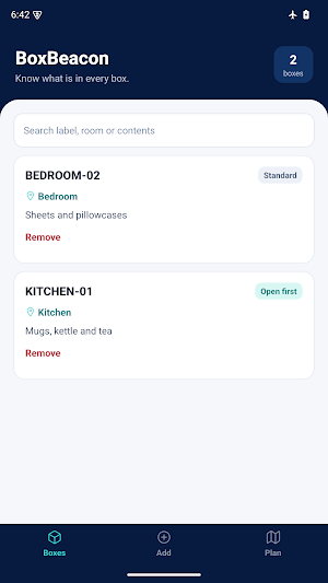 BoxBeacon: Moving Box Log Screenshot 0
