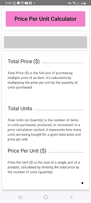 Price Per Unit Calculator Screenshot 1