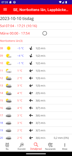 jsNordicWeather App Screenshot 2