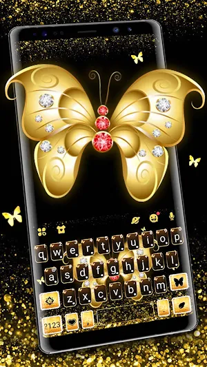 Shine Gold Butterfly Keyboard Background Screenshot 0