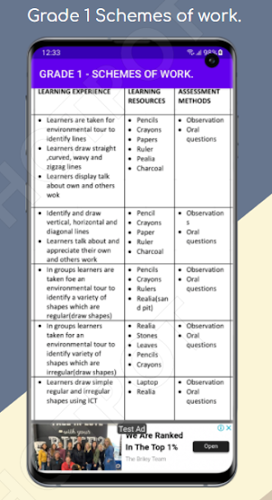 Grade 1 All schemes of work. Screenshot 3
