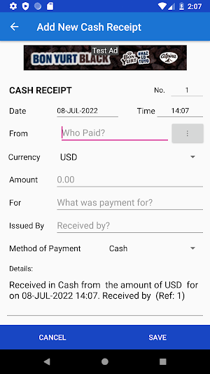 Digital Cash Receipt Screenshot 1
