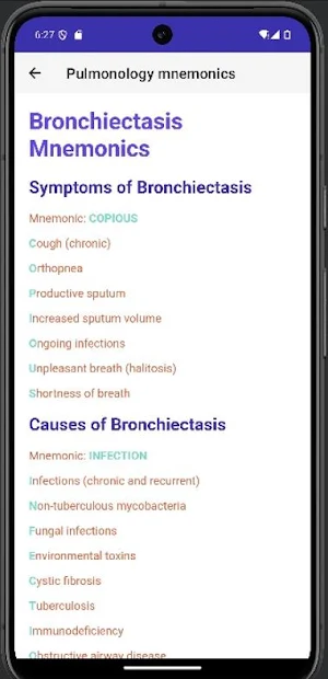 Pulmonology Mnemonics Screenshot 1