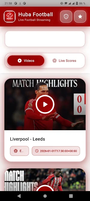 Huba Football & Sports Score Screenshot 1