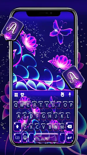Purple Neon Flowers Keyboard Theme Screenshot 0