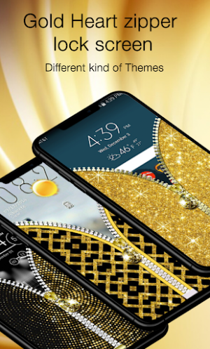Heart Gold Zipper Screen Lock Screenshot 2