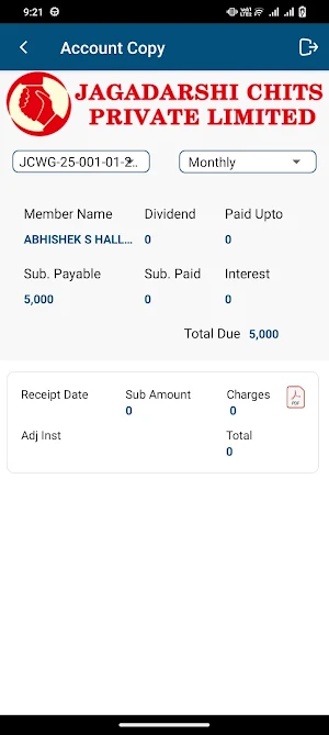 JAGADARSHI CHITS MEMBER MODULE Screenshot 3