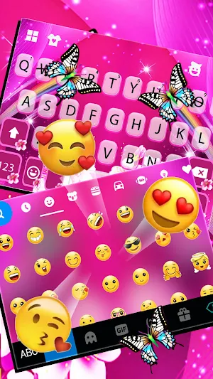 Pink Flower Butterfly Keyboard Background Screenshot 3