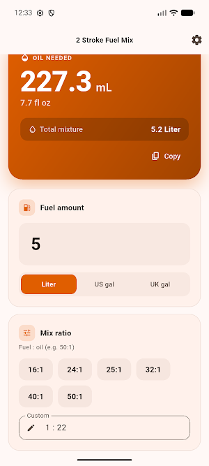 2 Stroke Fuel Mix Calculator Screenshot 3