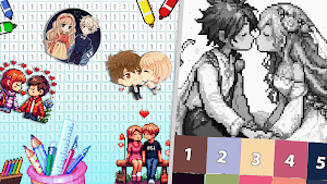 Couple Love Pixel Art coloring Screenshot 1