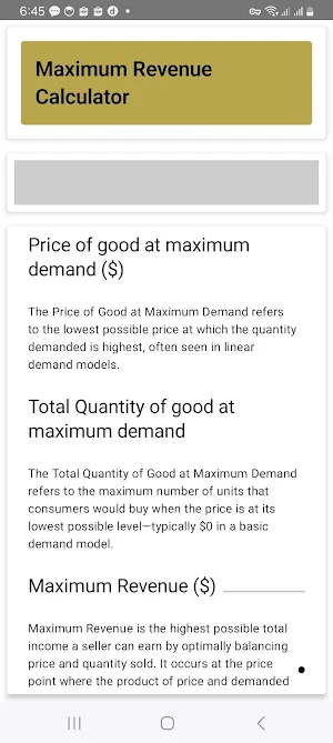 Maximum Revenue Calculator Screenshot 1