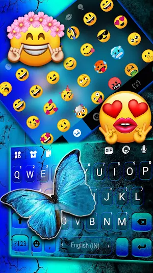 Neon Blue Butterfly Keyboard Background Screenshot 2