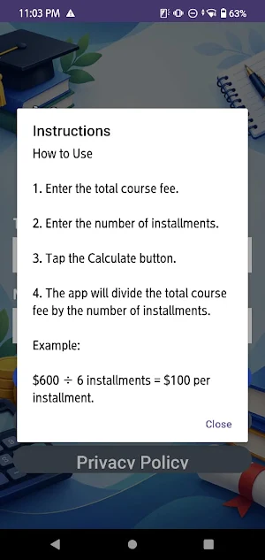Course Installment Calculator Screenshot 0