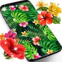 Tropical jungle flowers and leaves live wallpaper